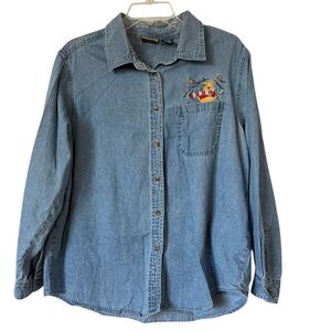 Winnie-the-Pooh Vintage Disney Denim Shirt Embroidered 14/16